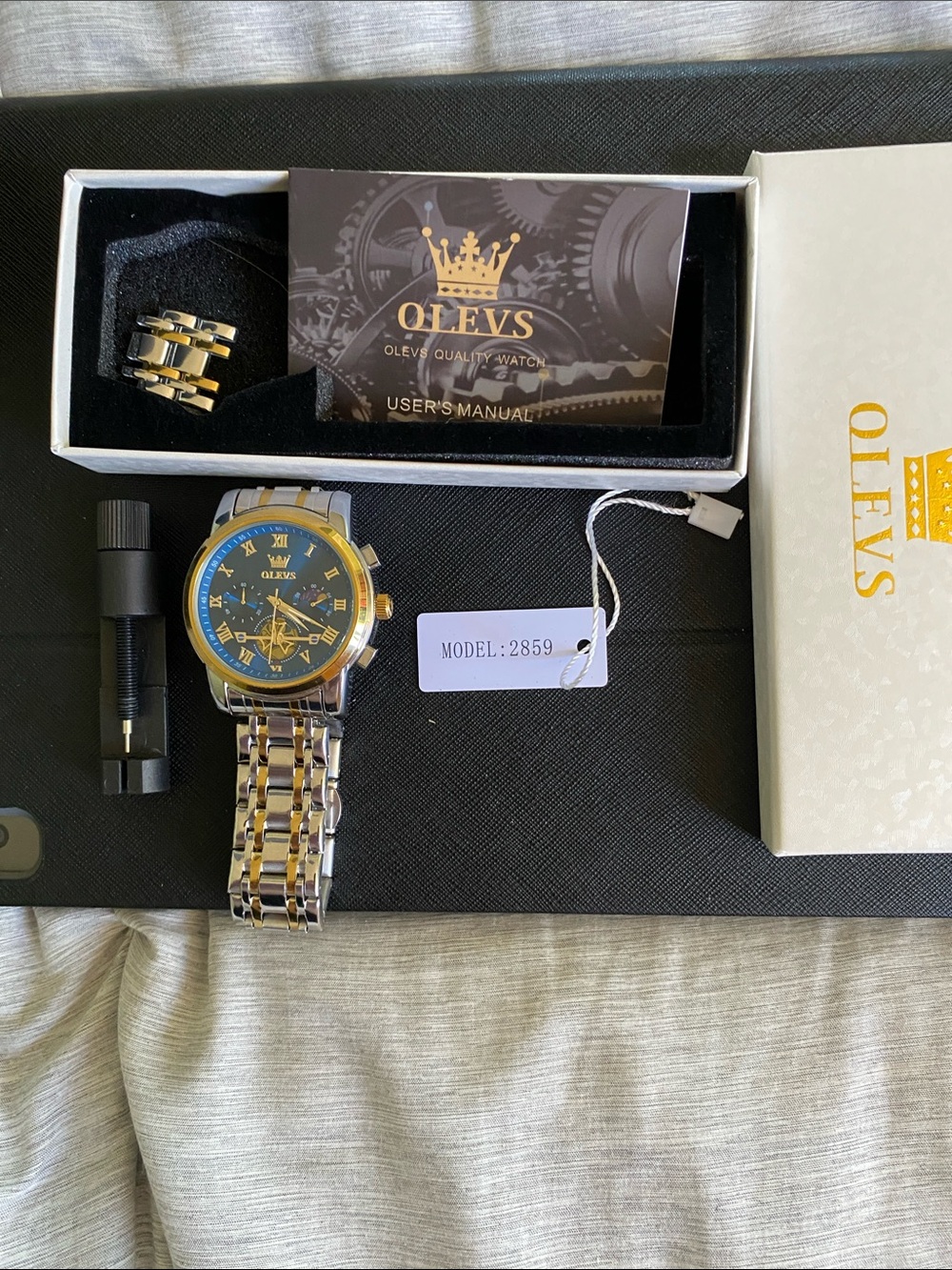 Men's OLEVS Two-Tone Gold and Silver Dress Watch - Blue Dial